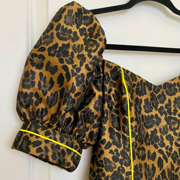 NWT For Love & Lemons Leopard Print and Neon Yellow Mini Dress, SMALL - Picture 3 of 12